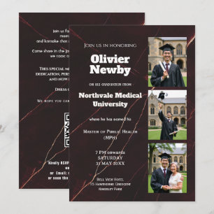 🎓With QR Dark Luxury Marble Graduation Party Invitation