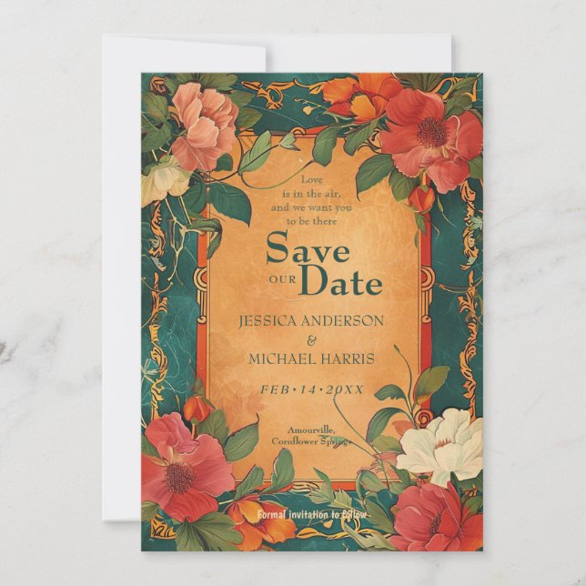 🌹 With QR Rose Romance: Art Nouveau Splendor Save The Date (Front)