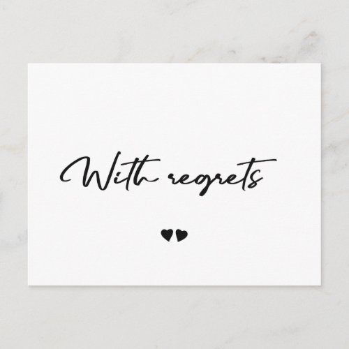 With regrets black and white cancel announcement postcard