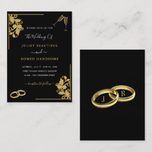 With Rings Black Gold Wedding Invitations Template