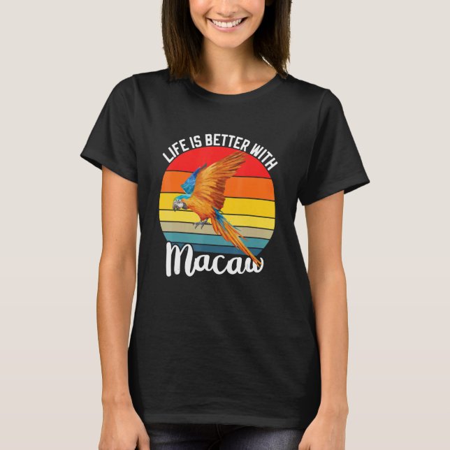 With Scarlet Macaw Colourful Parrot Bird T-Shirt (Front)