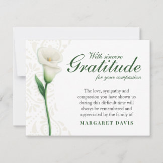 With Sincere Gratitude Funeral Thank You Card
