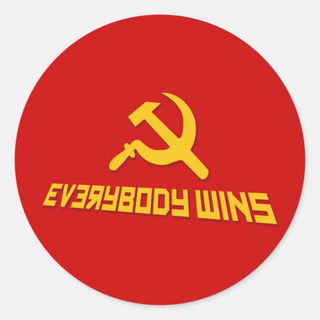 With Socialism Everybody Wins! Government Satire Classic Round Sticker (Front)