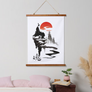 with sumi-e soul ink art hanging tapestry