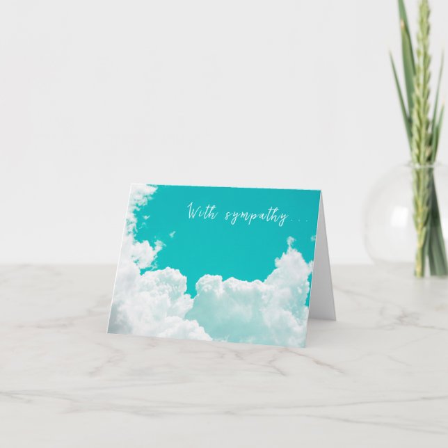 With Sympathy Blue Turquoise Sky Clouds Letterpress Thank You Card (Front)