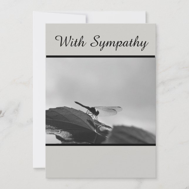 With Sympathy Card showing dragonfly in gray scale (Front)