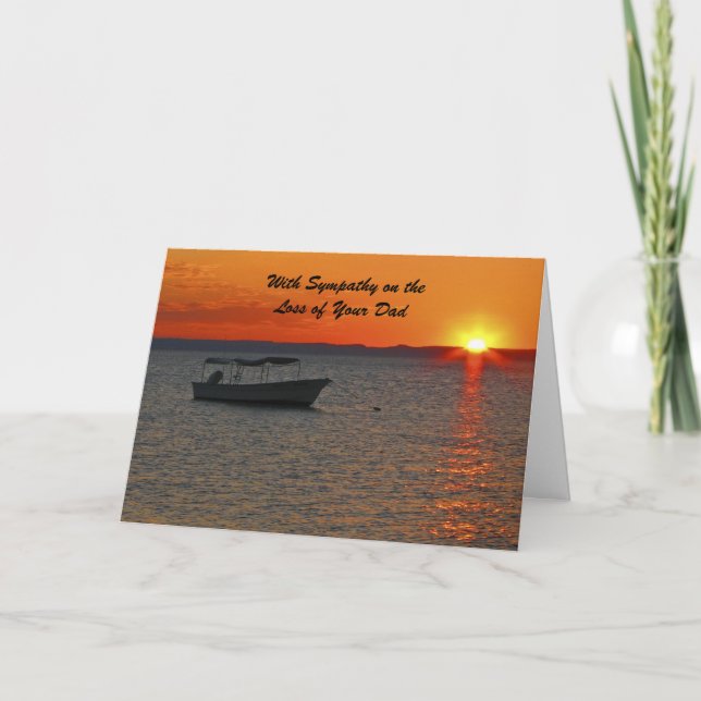 With Sympathy Loss of Dad, Fishing Boat Sunset Card (Front)