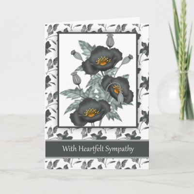 With Sympathy Stylish Black And Gold Poppies Card