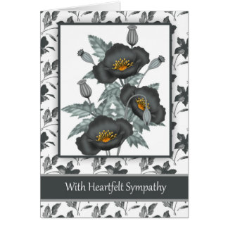 With Sympathy Stylish Black And Gold Poppies Card