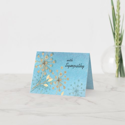 With Sympathy Watercolor flower pods blue gold Card