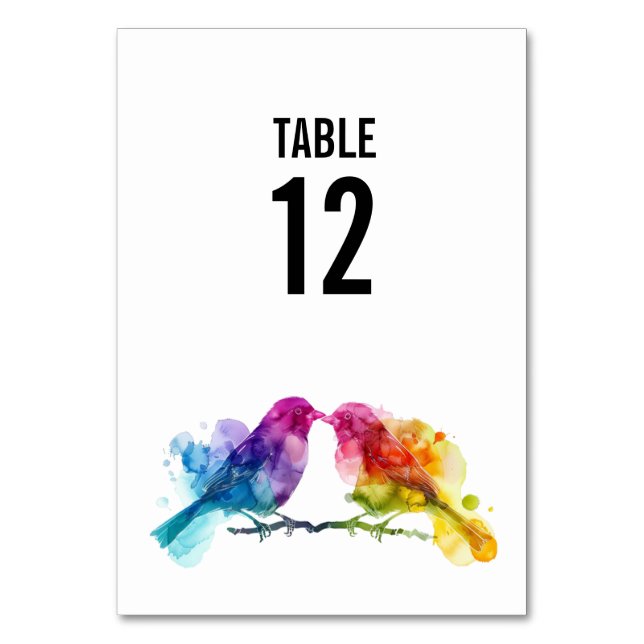 With text at back wedding Rainbow Lovebirds Table Number (Front)