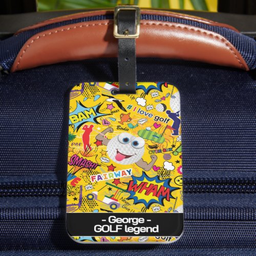 ️With text awesome golf mix yellow Luggage Tag