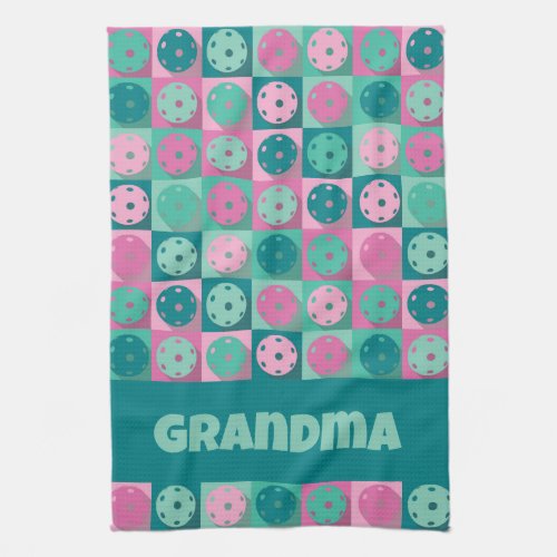 With text Awesome pickleball pink and minty  Kitchen Towel