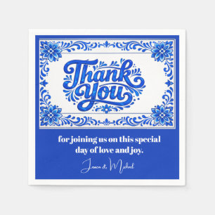 With text Azul & Limone Romance Azul Tile Napkins