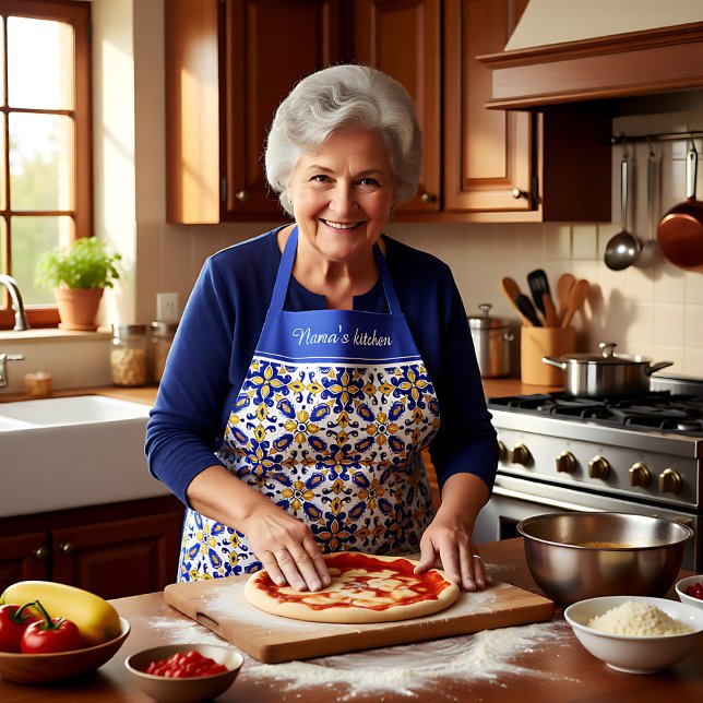 With text💙💛 Beautiful blue and yellow Azulejos Apron (With text💙💛 Beautiful blue and yellow Azulejos Apron)