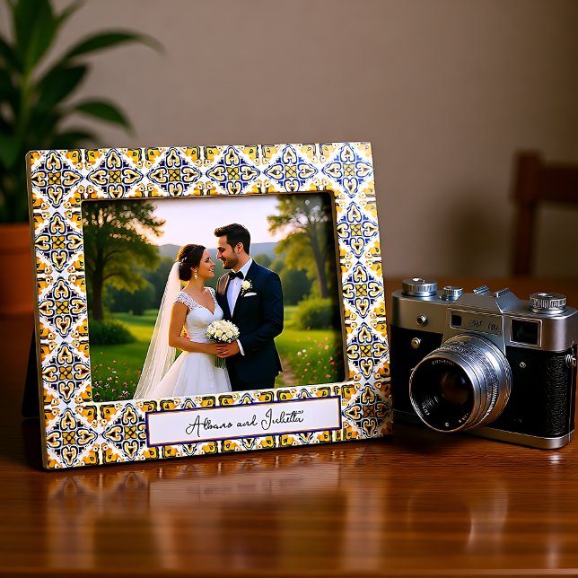 With text💛💙🤍 Beautiful blue and yellow Azulejos Magnetic Frame (With text💛💙🤍 Beautiful blue and yellow Azulejos Magnetic Frame)