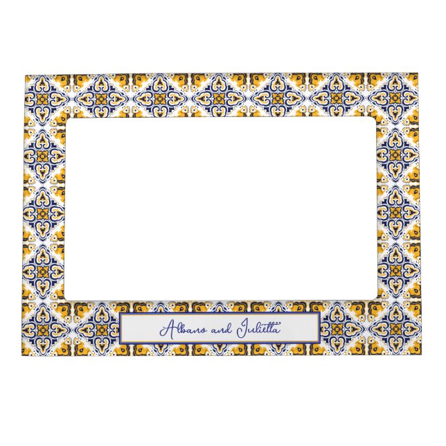 With text💛💙🤍 Beautiful blue and yellow Azulejos Magnetic Frame (Front)