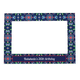 With text 💙 Beautiful Blue Iznik Turkish tiles  Magnetic Frame