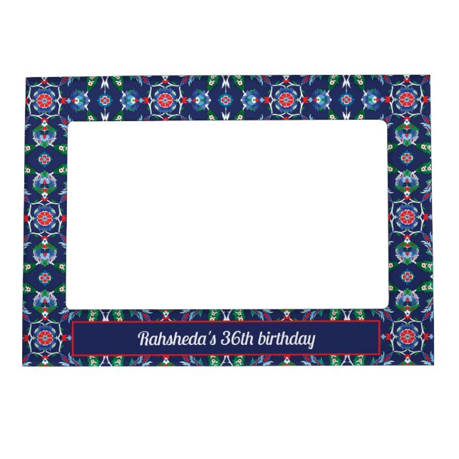 With text 💙 Beautiful Blue Iznik Turkish tiles  Magnetic Frame (Front)
