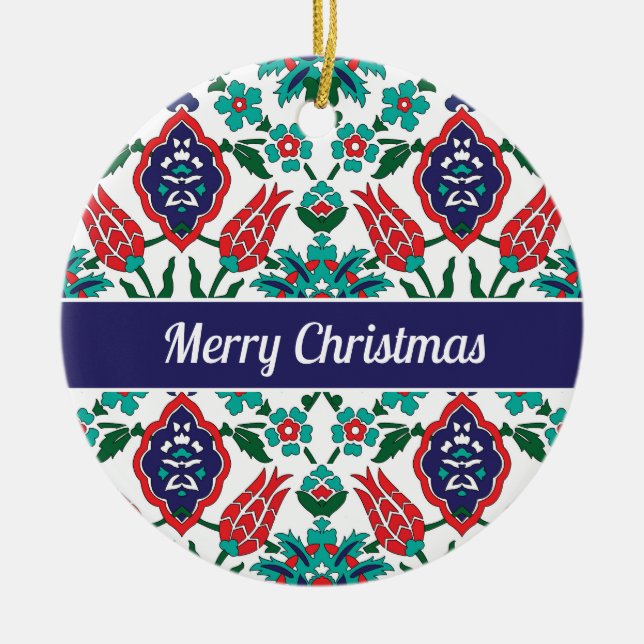 With text 💙❤️💚 Beautiful Turkish tiles  Ceramic Ornament (Front)