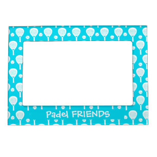With Text Blue Padel Racket Pattern Magnetic Frame