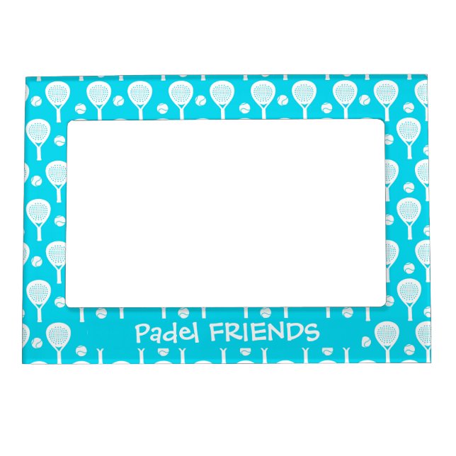 With Text Blue Padel Racket Pattern  Magnetic Frame (Front)