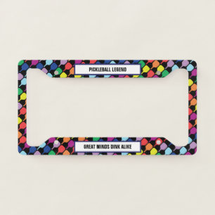 With text Colorful pickleball paddles 💚❤️💛💙 License Plate Frame