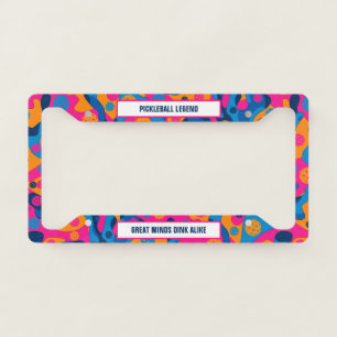 With text Colorful pickleball paddles 💚❤️💛💙 License Plate Frame