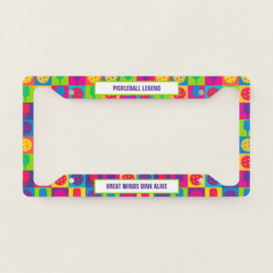 With text Colorful pickleball paddles 💚❤️💛💙 License Plate Frame
