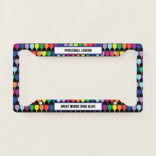 With text Colorful pickleball paddles 💚❤️💛💙 License Plate Frame