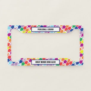 With text Colorful pickleball paddles 💚❤️💛💙 License Plate Frame