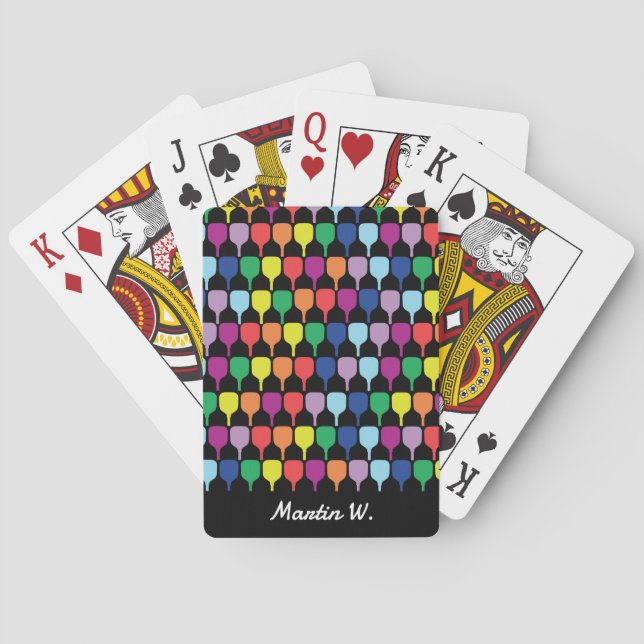 With text Colorful pickleball paddles 💚❤️💛💙 Poker Cards (Back)