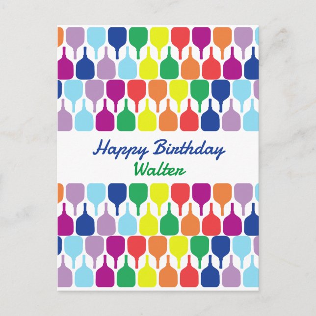 With text Colorful pickleball paddles 💚❤️💛💙 Postcard (Front)