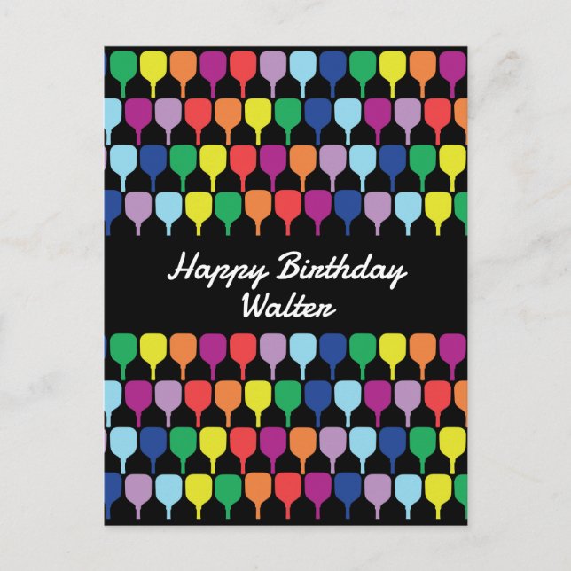 With text Colorful pickleball paddles 💚❤️💛💙 Postcard (Front)