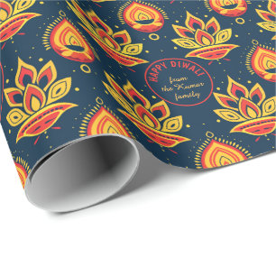 With Text, Diwali Wrapping Paper – Glowing Diyas