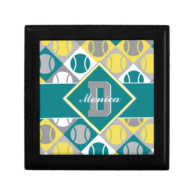 With text Green, yellow and grey tennis pattern Gift Box (Front)