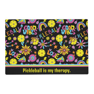 With text, Groovy, retro 90s, black Placemat