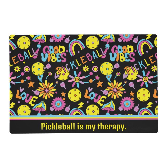 With text, Groovy, retro 90s, black   Placemat (Front)