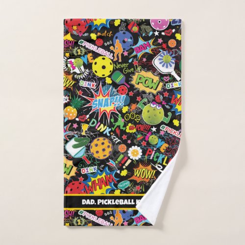 With text  mixed pickleball black Hand Towel