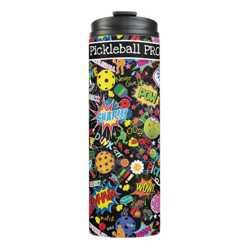 With text mixed pickleball black Thermal Tumbler