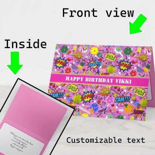 With text  mixed pickleball pink Birthday Card