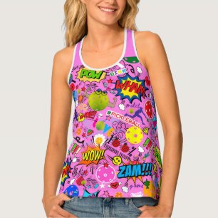 😍With text mixed pickleball pink Tank Top