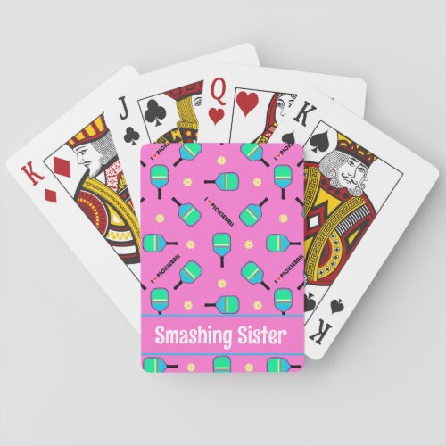 With text pastel I love Pickleball pink  Poker Cards