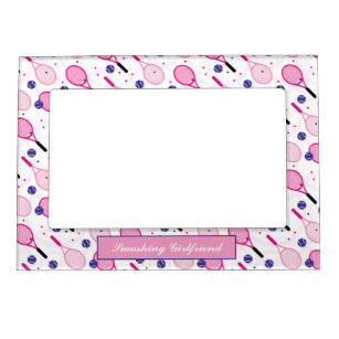 With text, pink & purple tennis rackets magnetic frame