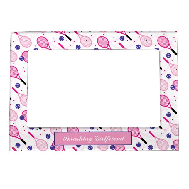 With text, pink & purple tennis rackets magnetic frame (Front)