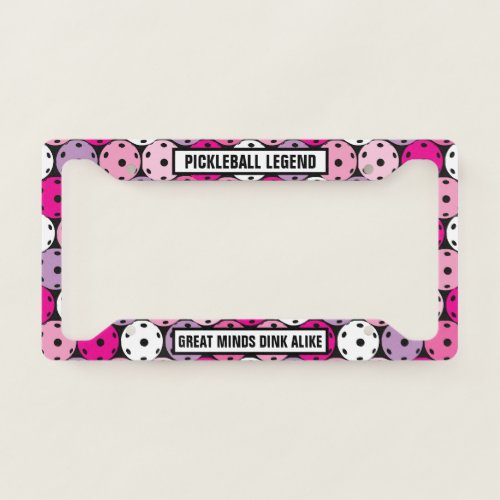 With text Pink white and purple pickleballs   License Plate Frame