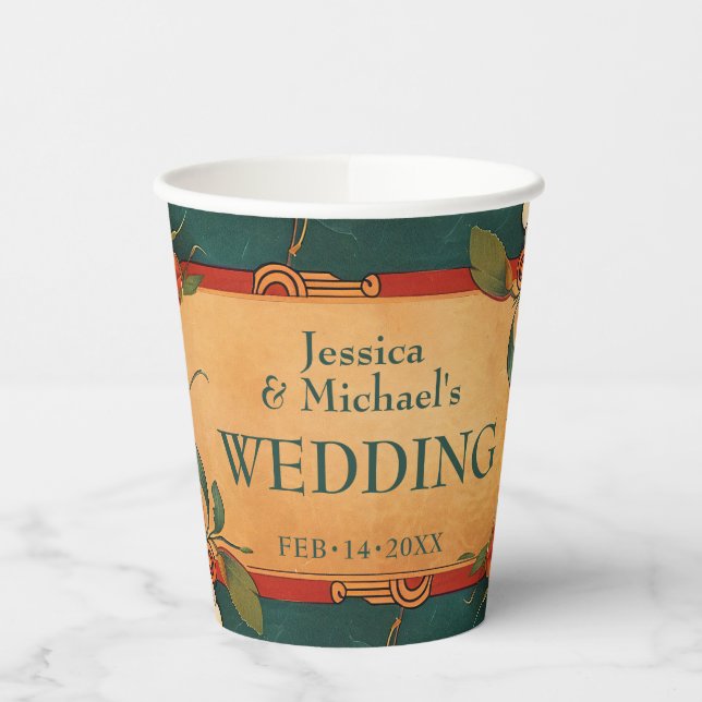 🌹With text Rose Romance: Art Nouveau Splendor Paper Cups (Left)