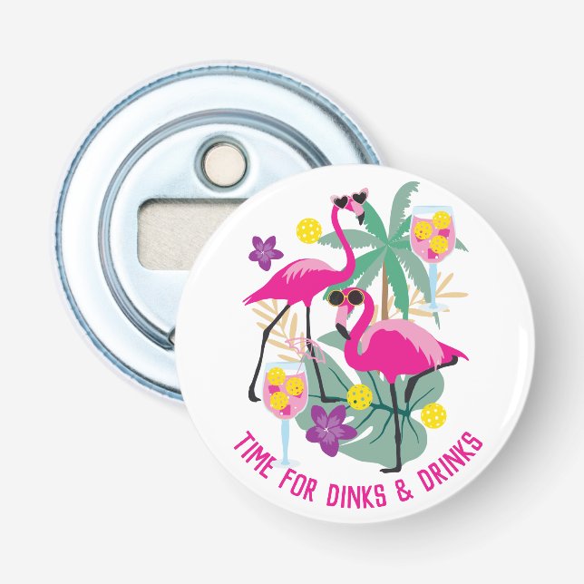 With text Summer Pickleball 🤩Tropical party   Bottle Opener (Front)