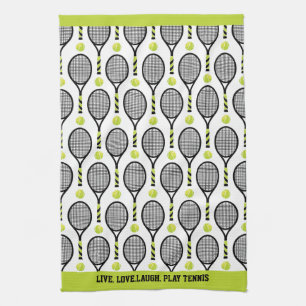 With text🎾Black and green tennis🎾 white Kitchen Towel