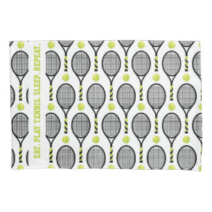 With text🎾Black and green tennis🎾 white Pillow Case